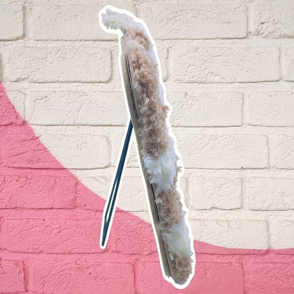 Furry Tufted Framed Mirror - NWT - Wall or Desktop Dorm Room Decor - White Tan - Picture 7 of 11